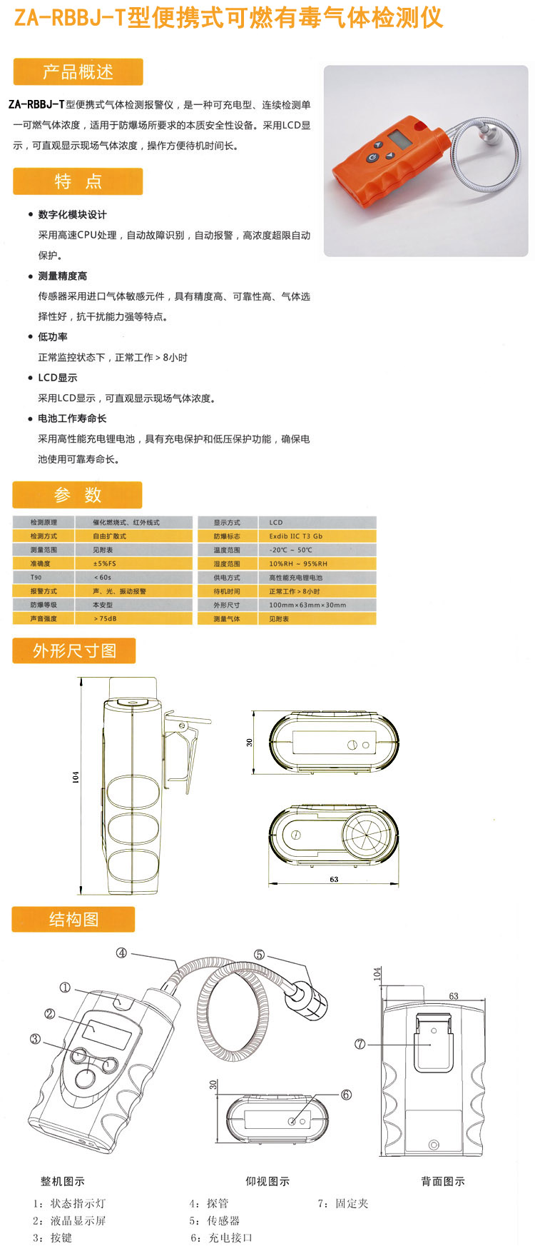 ZA-RBBJ-T可燃有毒气体检测仪